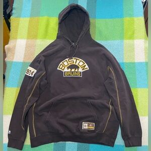 Vintage Boston Bruins NHL Majestic Pullover Brown Yellow Hoodie Men’s